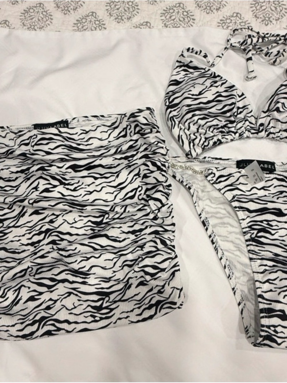 JLUXLABEL Black & White Zebra Ruched Skirt
